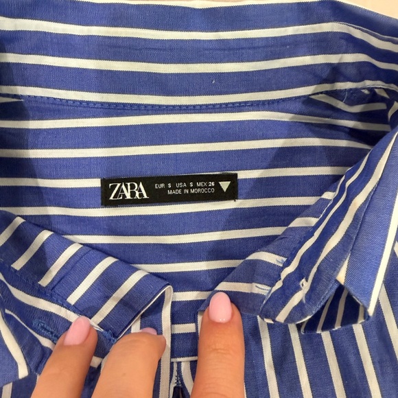 Blue Striped Cropped Button Down - Picture 3 of 3
